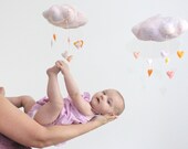 My Sweet Heart Cloud Mobile - limited edition fabric sculpture decoration for nursery in pink. orange, lavender, and white