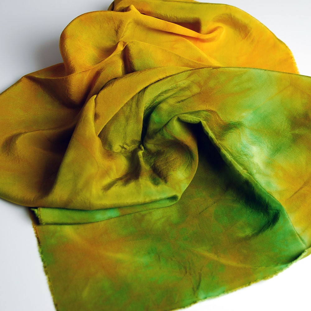 Hand-dyed Rayon Satin, Green and Gold Mult, Half yard