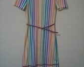 Vintage 70s 80s rainbow ice cream parlor striped dress with belt - FREE shipping worldwide
