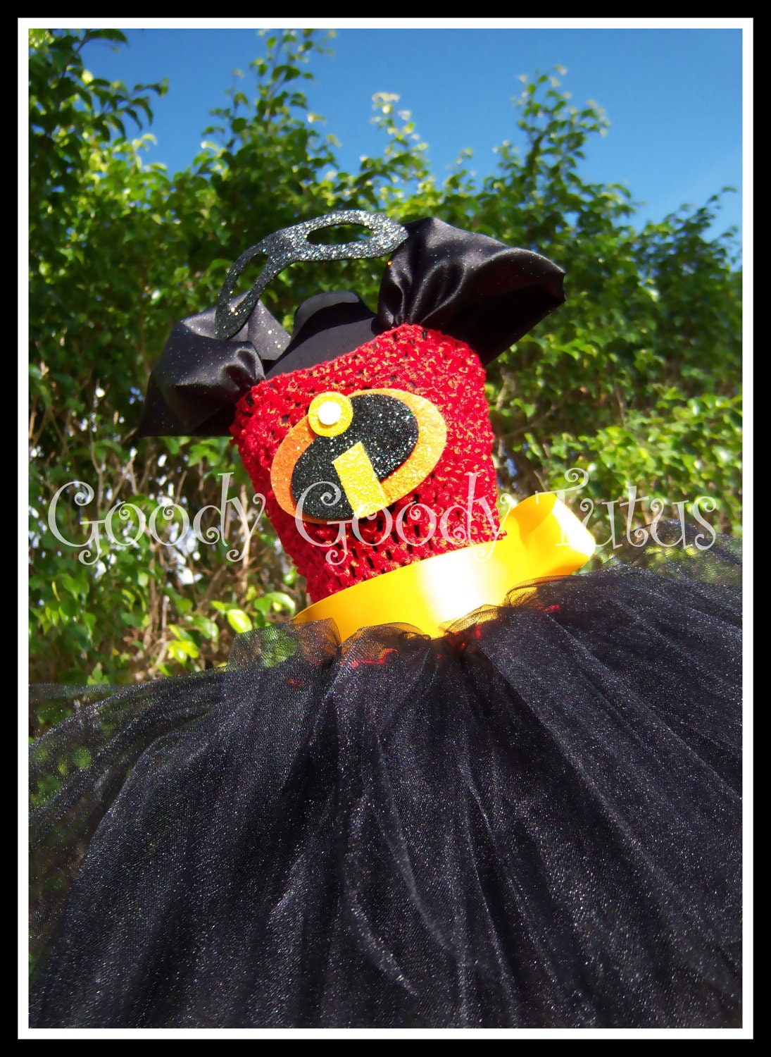INCREDIBLY DASHING Incredibles Inspired Tutu Dress with Sparkly Felt Eyemask - Medium 2/3T