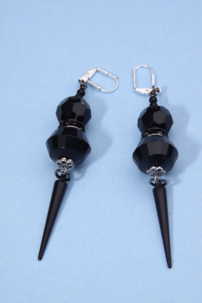 3" 1/4 L Black acrylic, spike, faceted beads, dangle, drop,       Black Spikes