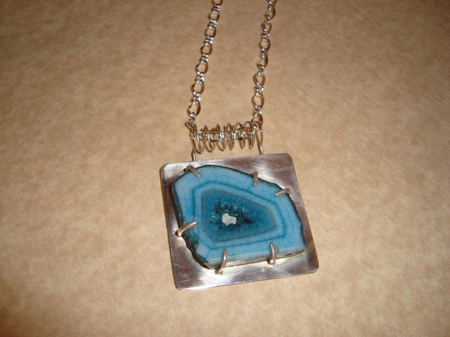 SALE:  Turquoise Druzy Gemstone and Sterling Silver Pendant