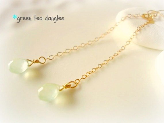 green tea dangle - 14k gold filled chain - simple gemstone jewelry