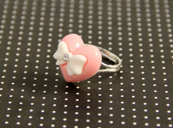 Pink Bow Heart Ring