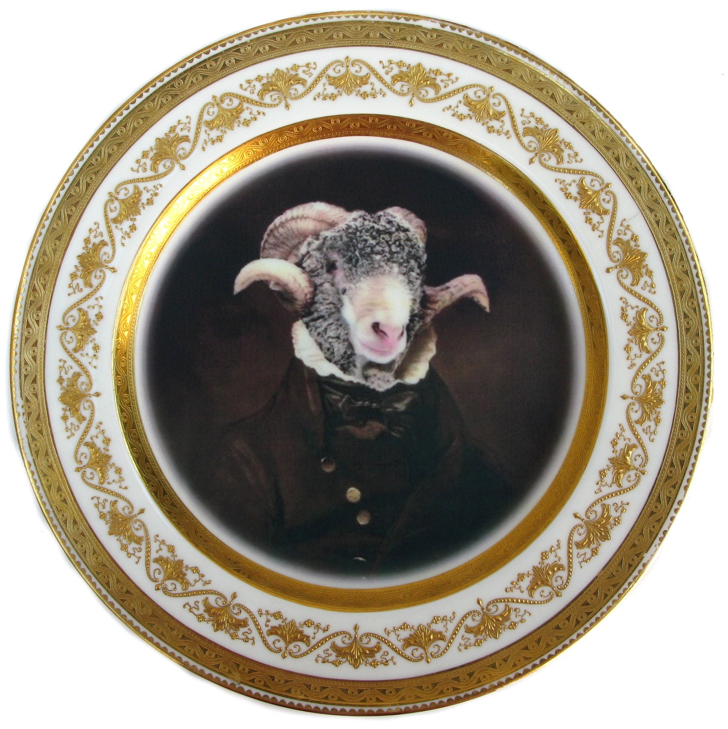 Sir Ovis Aries - Altered Mintons Tiffany & Co Plate