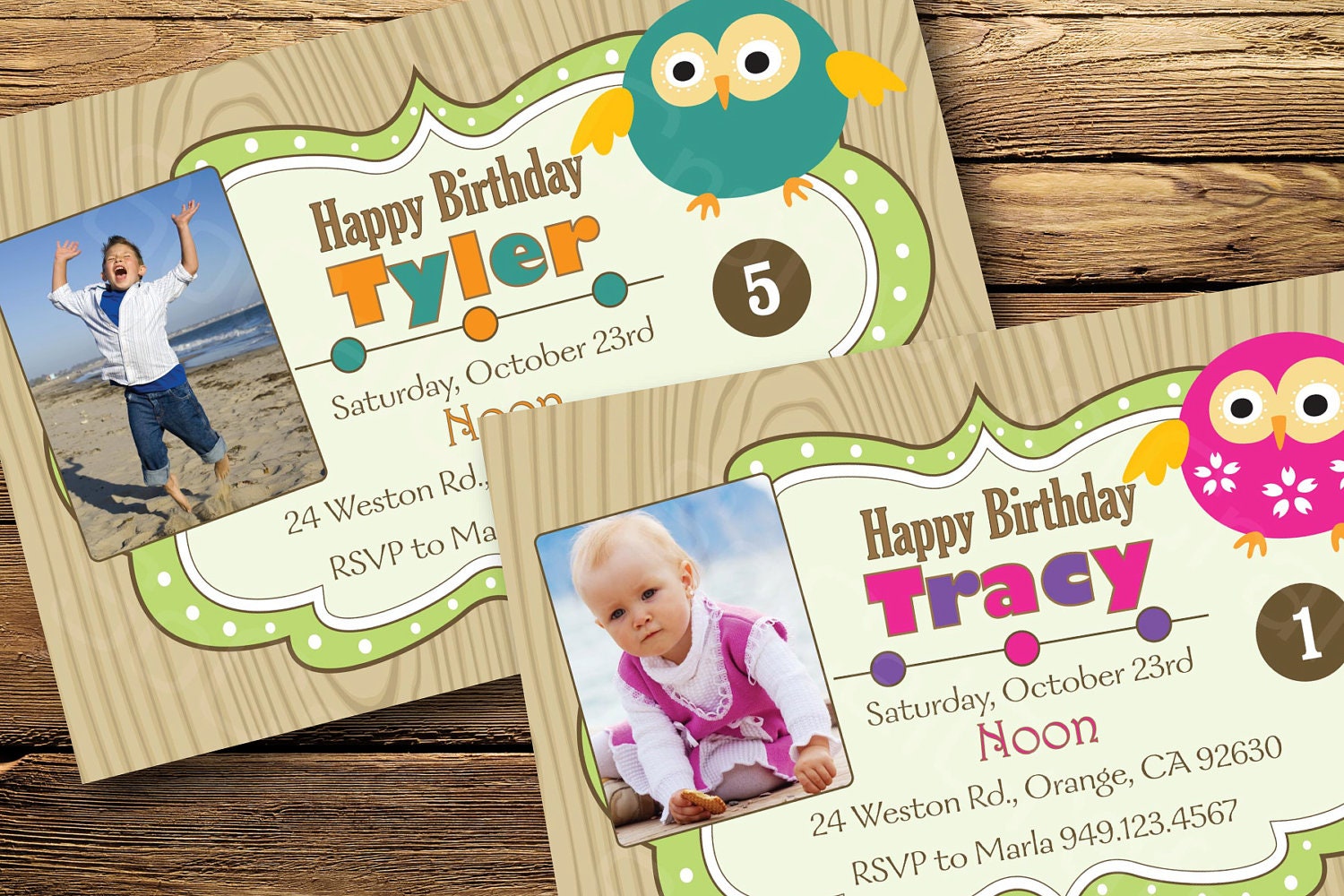 Woodland Owl Themed- Photo Birthday Party Invitation, Digital or Printed