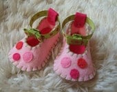 Pretty Pink, Fuchsia and Lime Green Ballet Flats with Polka Dots - Felt Baby Shoes - Can Be Personalized