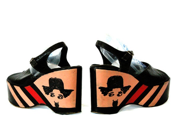 70s CHARLIE CHAPLIN vintage Iconic & Classic vegan vinyl wedge platform shoes