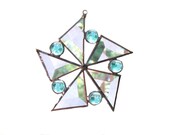 Blue Stained Glass Star Suncatcher Flower Beveled Handmade OOAK