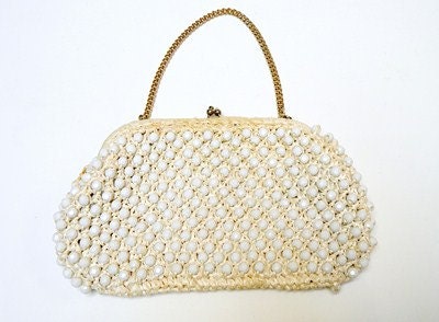 Vintage Waldorf White Beaded Handbag Purse