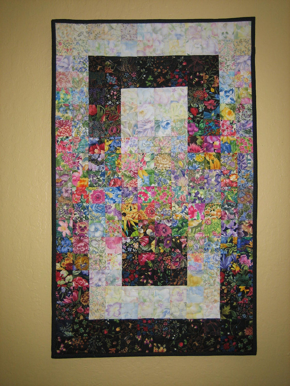 Art Quilt Small Window Garden Watercolor Wall Hanging