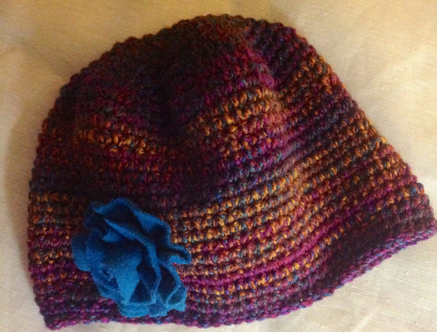 woman winter skull hat green purple mustard Decorative Felted Flower hand crocheted by mcleodhandcraftgifts