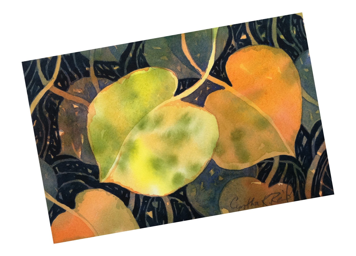 Original watercolor, Leaf Tango, 6x9