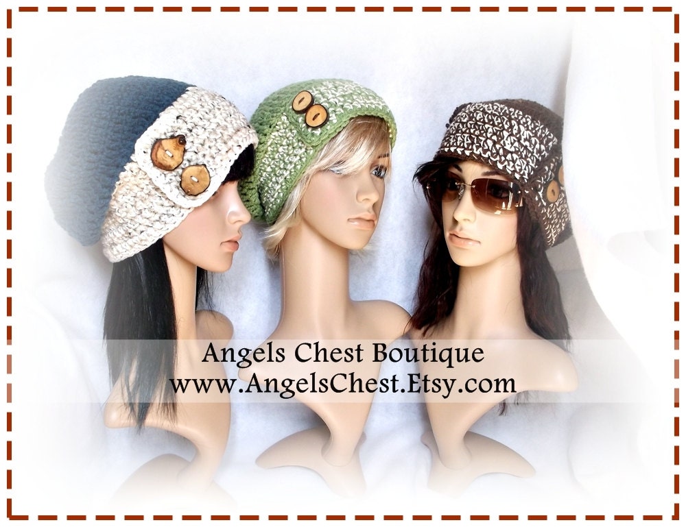 SLOUCHY Hat and Ear Warmers Headband Crochet Pattern Size Preteen to Adult Boutique Design - No. 45 by AngelsChest