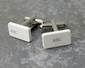 Apple Escape Key Cuff Links in white- Sterling Silver Plated Recycled MAC Power Button