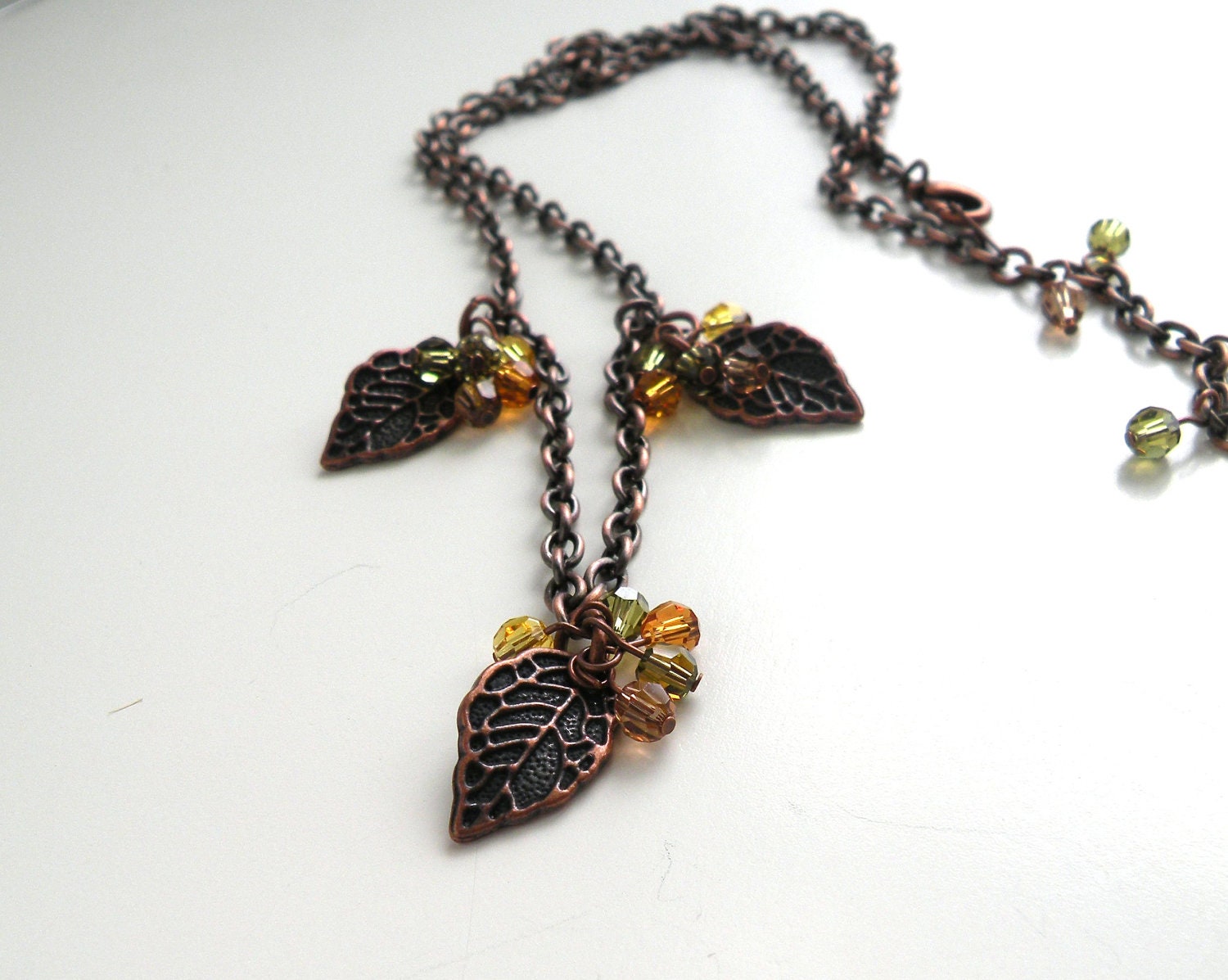 Autumn Jewelry Crystal Necklace Copper Chain Leaf Jewelry