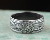 Wide Art Deco Wedding band, Sterling Silver Ring