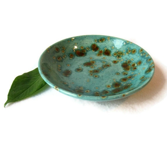 Small Serving Bowl in Teal and Copper Brown