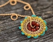 SALE - Bloom Necklace - Sunshine - Pendant, Handmade, Beadwork, Necklace, Weddings, Bridal Accessories, Jewelry, Gifts