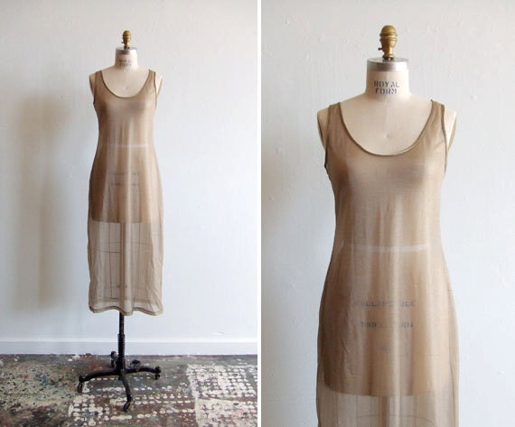 Vintage 1990s sheer stone beige maxi dress