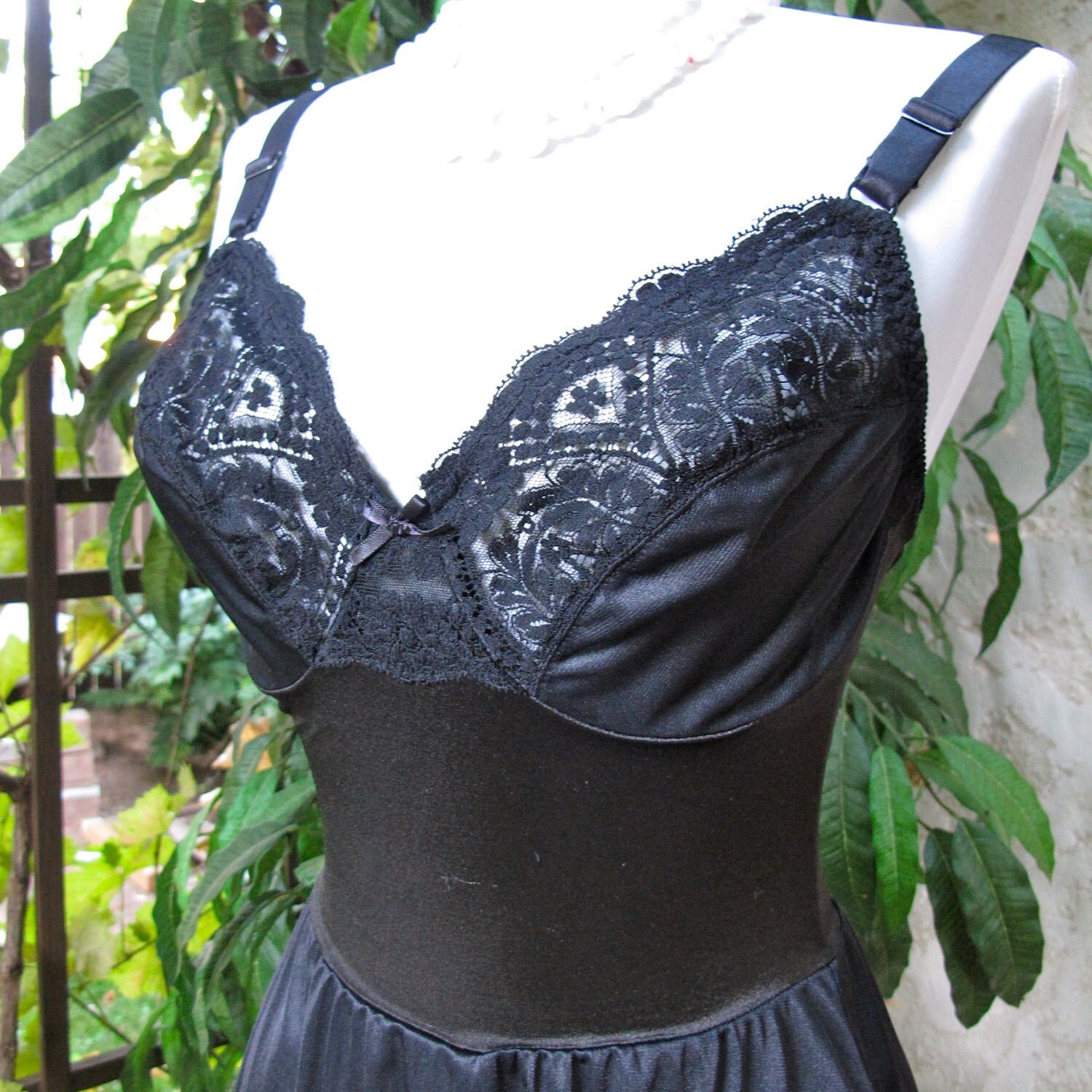 Vintage full slip with Built in Bra in black size by BoudoirBarbie