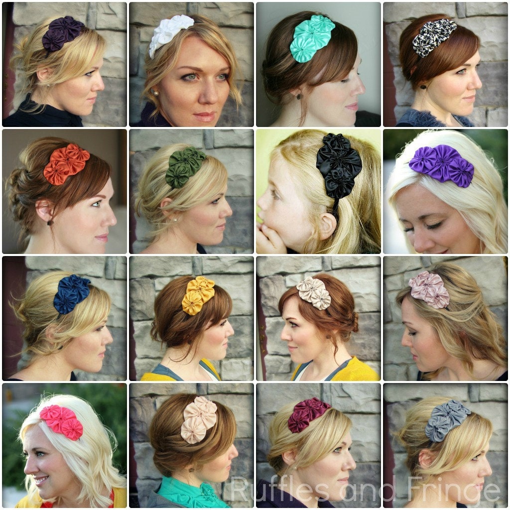 Charcoal Grey Rosette Flower Headband for Women and Girls