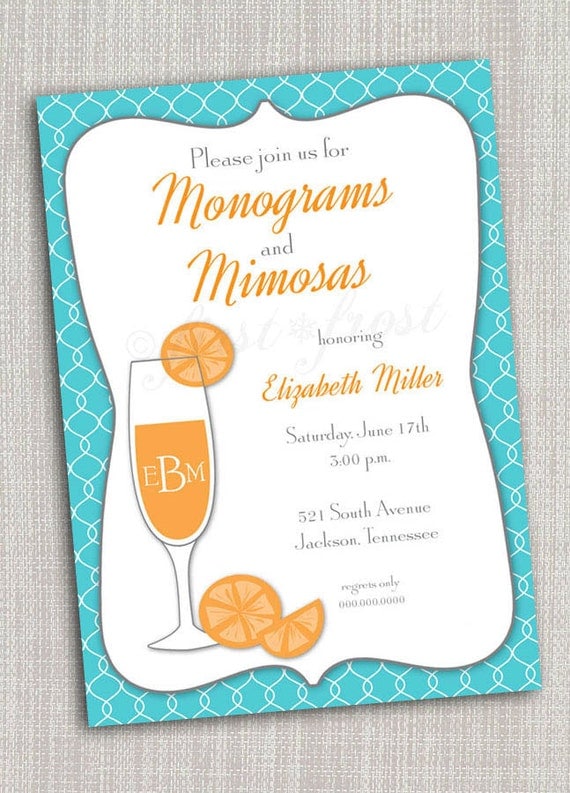 Monogram and Mimosas Printable Invitation - Wedding Bridal Shower Tea Luncheon Il_570xn