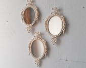 Oval Wall Mirror Set of Three in Glossy Vintage White - SecretWindowMirrors