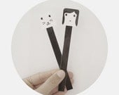 Little girl and her cat bookmark set-cute-unique-black and white - MILKANDPAPER