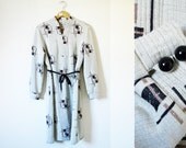 vintage 1960s Dress // Mod Square and Line Print // Neutral Oatmeal // Midi Shift Dress // L/XL