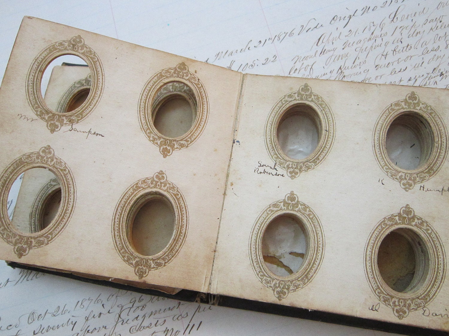 antique GEM album - gemtype album for small tintypes - black leather cover - circa late 1800s