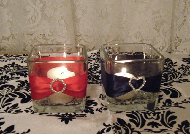 Fancy Votive Holder with Ribbon & Crystals