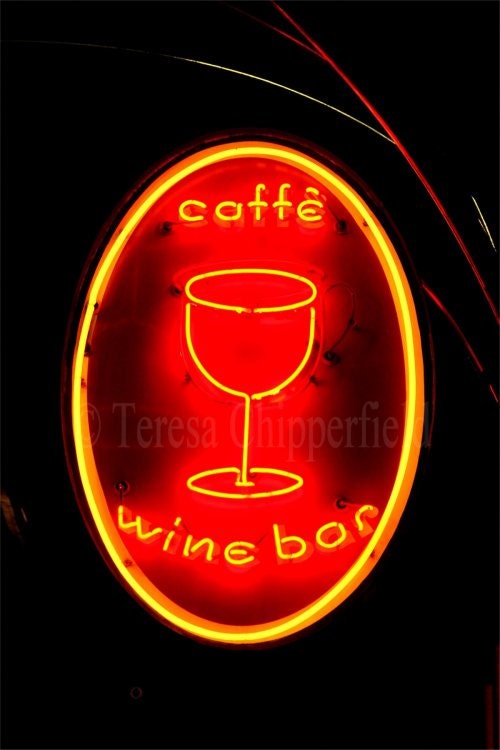 Portland Oregon - Neon Sign - Cafe - Wine Bar - Glowing at Night - 8 x 12 - Fine Art Digital Photo Print -  Vintage Light - Landmark - PhotosByChipperfield