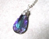 Light Vitrail Necklace Vintage Vitrail Teardrop Crystal Sterling Silver Wire Wrapped in Sterling Silver