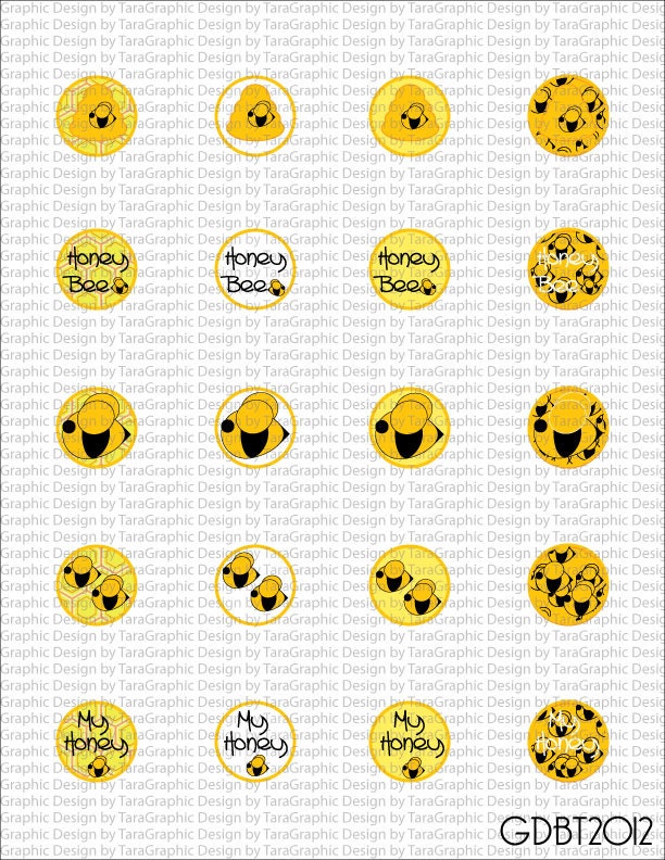 Honey Bee Digital Image Sheet for 1 Inch Bottle Caps Personal and Commercial Use