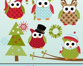 Christmas Owls Cute Digital Clipart for Card Design, Scrapbooking, and Web Design Il_170x135