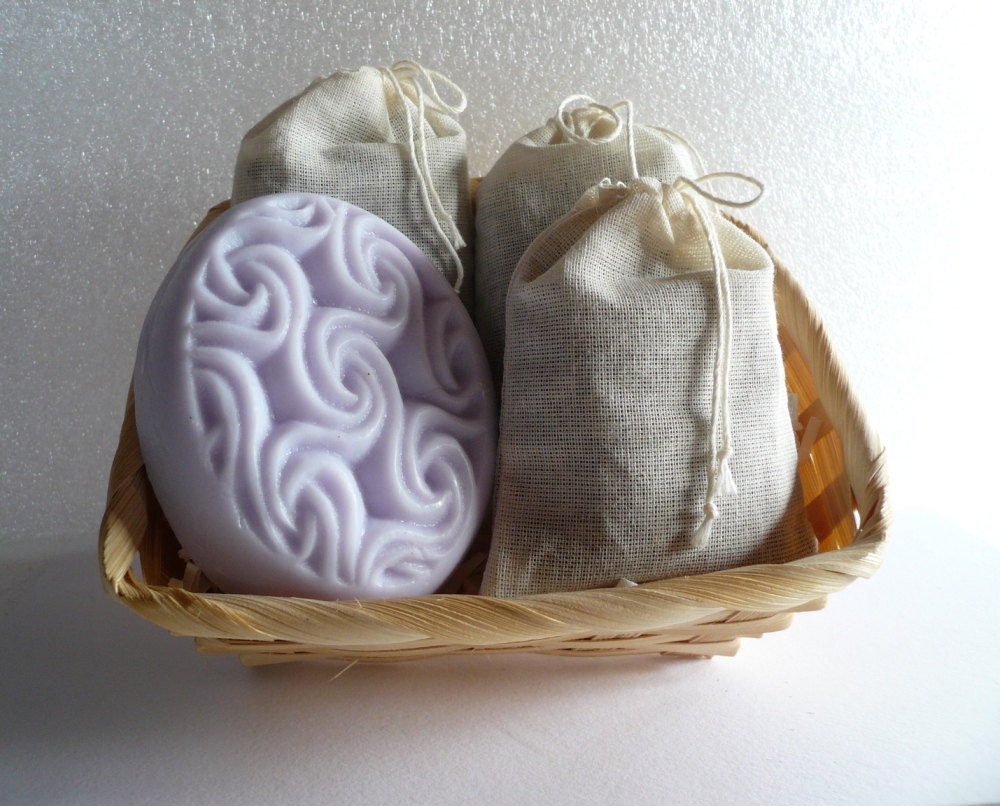 Lavender gift basket - with goat's milk soap and organic lavender sachets