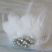 Soft White Bridal Fascinator, Rhinestone Feather Fascinator, Wedding Hair Clip - JOYEUX