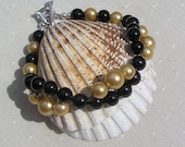 Black Onyx & Golden Shell Pearl Crystal Gemstone Bracelet - "Arizona"