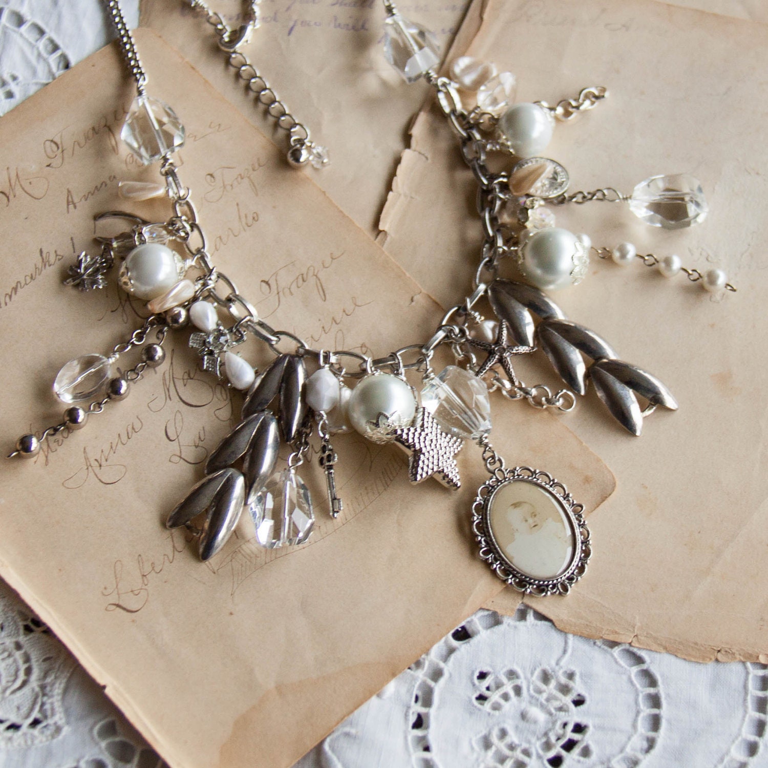 assemblage statement necklace // eco friendly // vintage jewelry & baby photo // baby, you're a star necklace