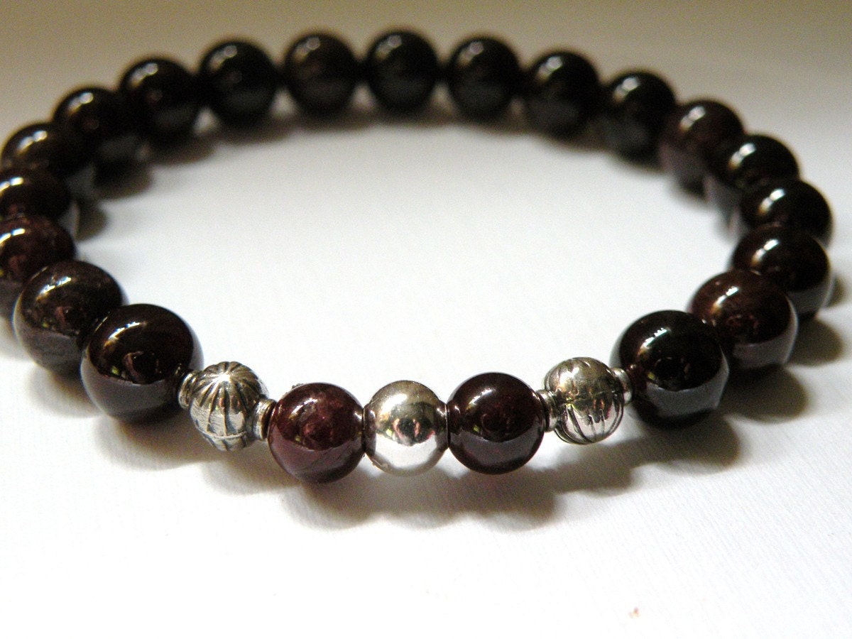 Bordeaux - Rich Garnet Sterling Silver Bracelet - Handcrafted - Fall Collection - Bali Silver