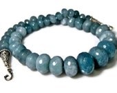 Statement Angelite Necklace Sterling Silver Aquamarine Powder Blue Knotted Beaded Gemstone Wedding Jewelry