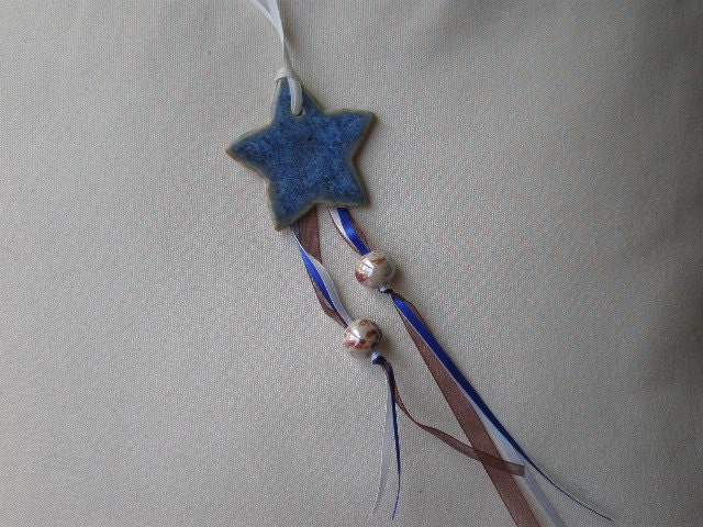 Ceramic Shooting Star Ornament with Ribbon and Beads