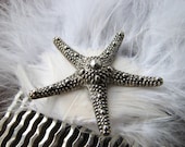 Starfish Hair Comb Silver White Feather Fascinator