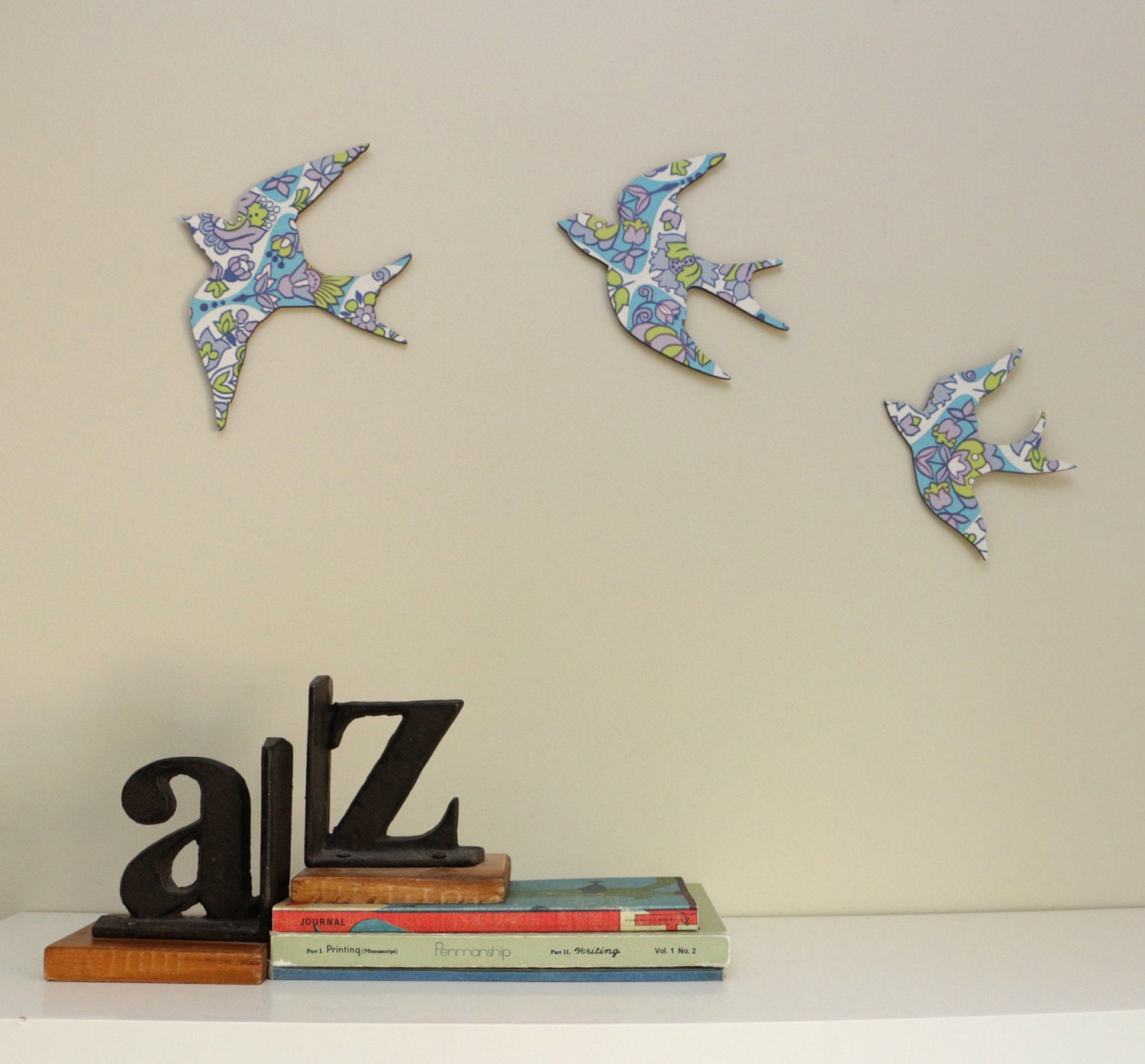Blue Retro Sunny Swallow Wall Plaques
