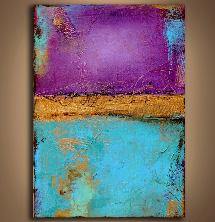 Large Textured Abstract painting purple and turquoise