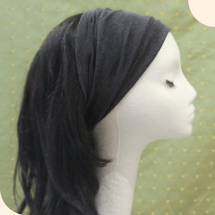 Rayon stretchy jersey wide Yoga headband dark Gray
