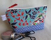 Mother's Day Gift - Hawaiian Tropical - Repurposed Vintage Flour Sack Cosmetic Bag - 8" x 5" x 2.5" - Zippered, Washable, Square Bottom