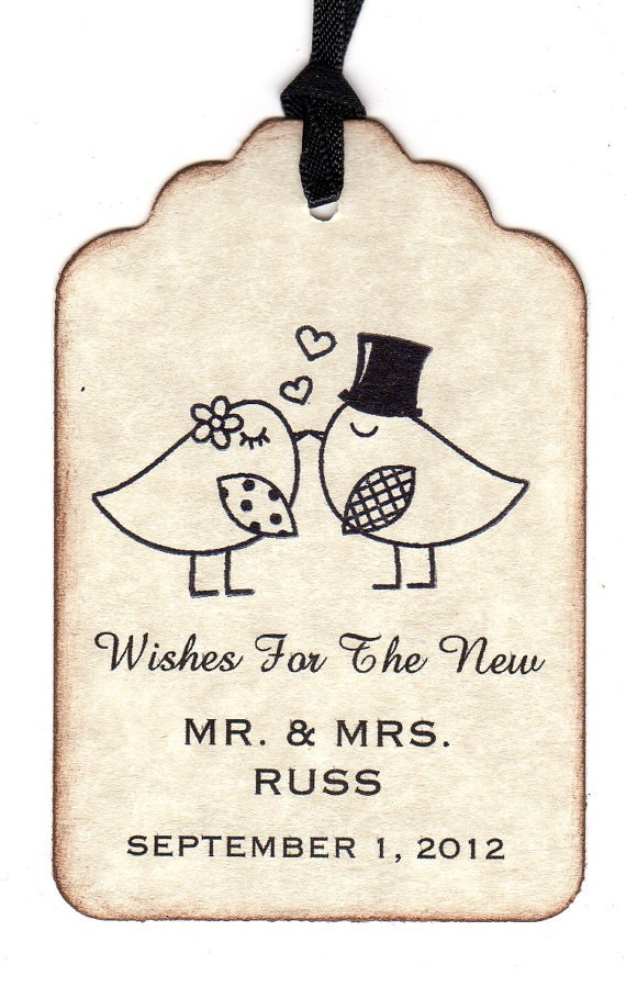 50  Wedding Tags / Wedding Wish Tree Tags / Favor Tags / Escort Tags / Place Cards - Vintage Love Birds Kissing - Personalized