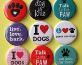 Dog Lover Magnets - Set of Nine 1.25 Inch Button Magnets in a Tin